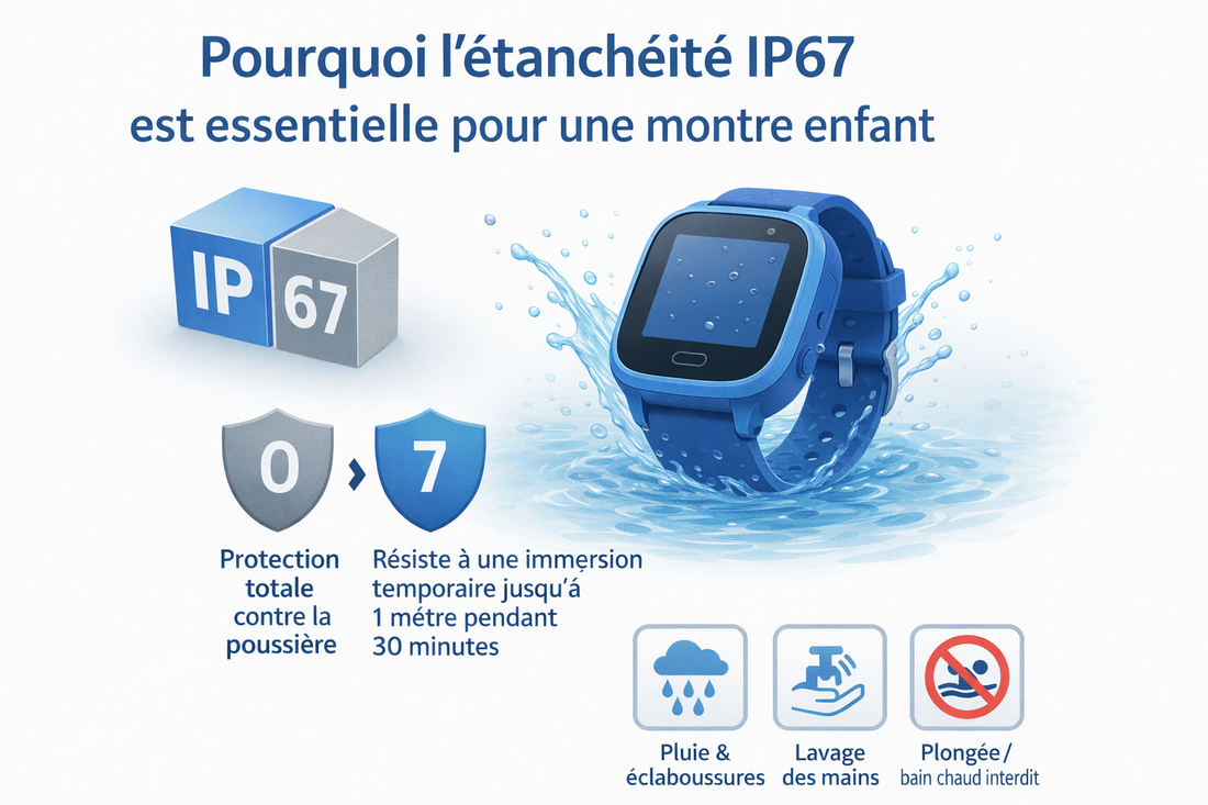 Pourquoi l’étanchéité IP67 est essentielle pour une montre enfant